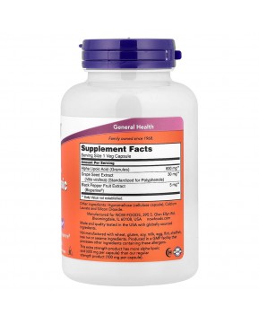 NOW Foods, альфа-липоевая кислота, 120 растительных капсул NOW Foods, альфа-липоевая кислота, 120 растительных капсул